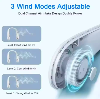 New Mini Neck Fan Portable Bladeless Hanging Neck 1200mAh Rechargeable Air Cooler 3 Speed Mini Summer Sports Fans